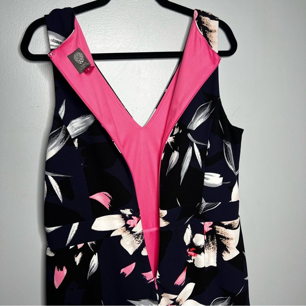 Vince Camuto Navy Floral Midi Dress Romantic Cottage Garden Party Ruffle Hem 16 - Picture 5 of 7